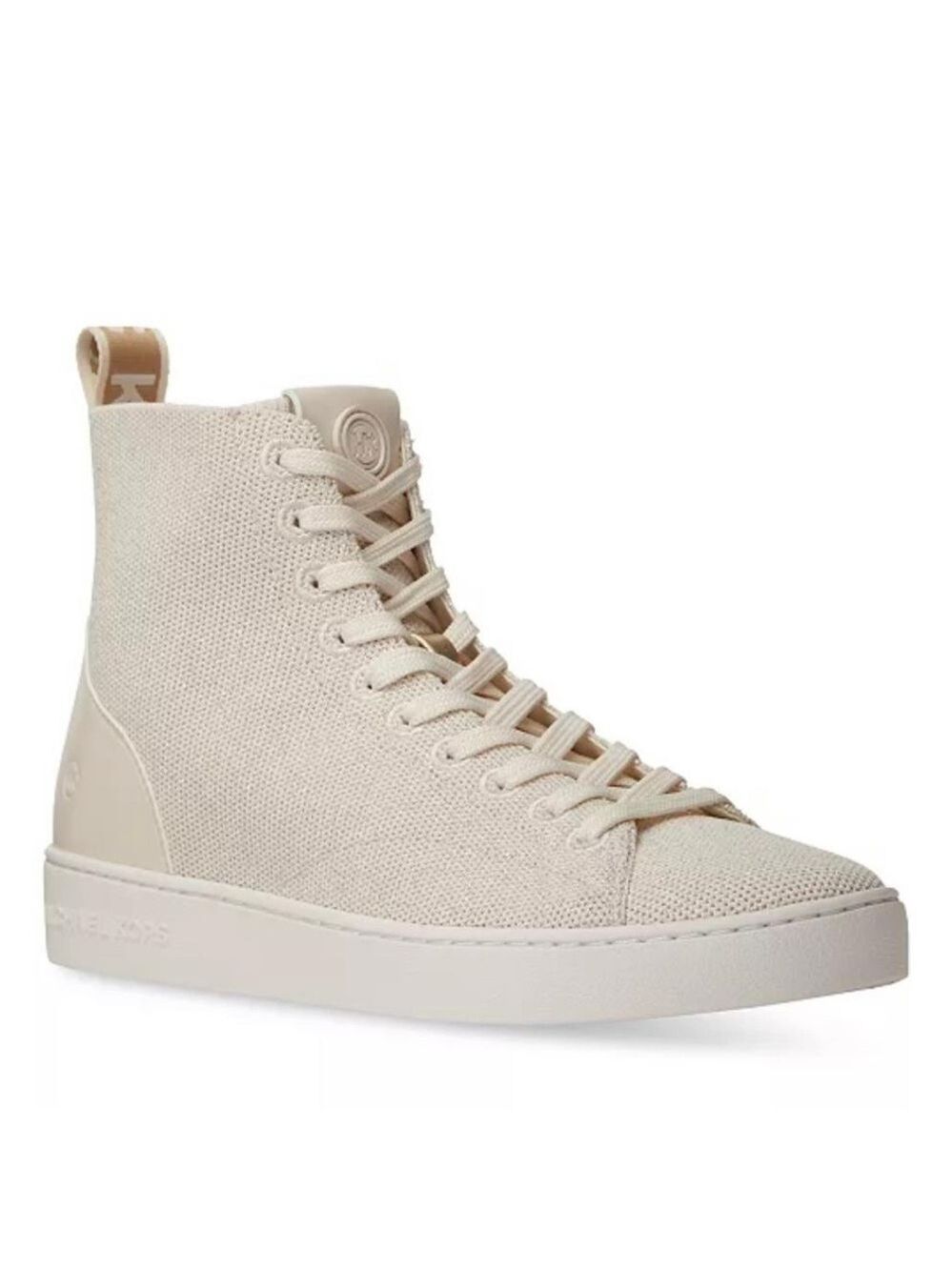 NIB Michael Kors Edie Knit Lace Up High Top Sneakers in Light Cream